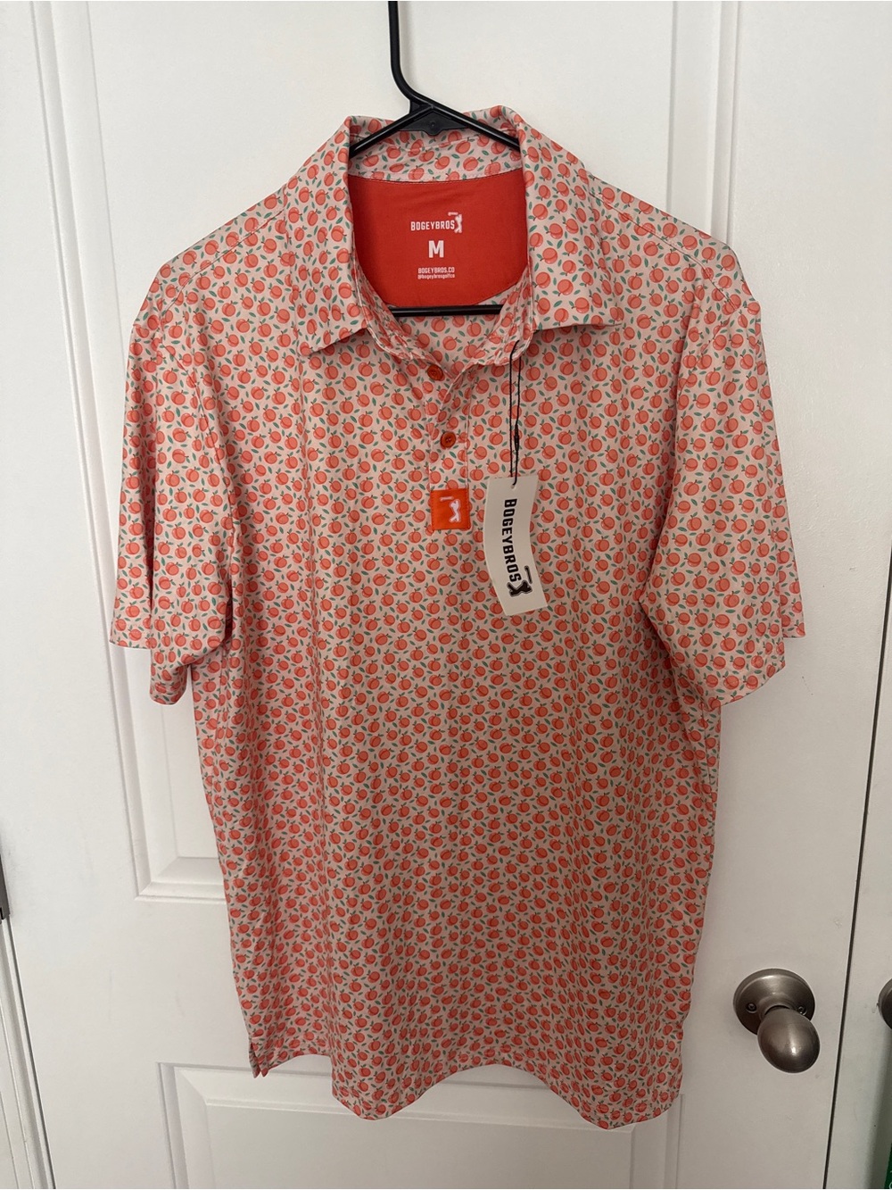 Bogey Bros Men’s peaches Coral and White Printed Golf Polo
